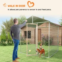 PawHut 6.6' x 6.6' x 7.8' Outdoor Dog Kennel Heavy Duty Galvanized Steel Chain Link with UV-resistant Roof, Silver(m-9)