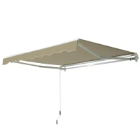 Outsunny 8'x7' Patio Awning Manual Retractable Sun Shade Outdoor Deck Canopy Shelter, Khaki(m-11)