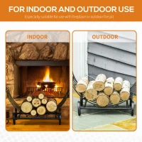 Outsunny 23" Firewood Log Rack Curved Fireplace Log Holder Stylish Wood Storage Carrier with Scrolls, for Outdoor and Indoor Use, Black(m-6)