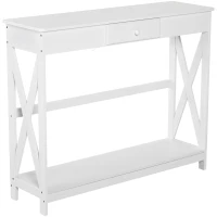 HOMCOM 39" Console Table, 2 Tier X-Design Narrow Entryway Table with Drawer and Storage Shelf for Behind Couch, Living Room, Hallway, White(m-2)