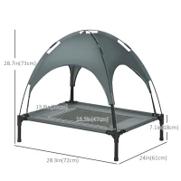 PawHut Elevated Dog Bed with Canopy, Portable Raised Dog Cot for M Sized Dogs, Indoor & Outdoor, 30" x 24" x 29", Grey(m-3)