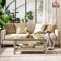 HOMCOM Coffee Table with Tempered Glass Tabletop, Living Room Table with Wood Frame and Underneath Storage Shelf, Gray(m-2)