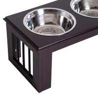 PawHut 10" Height Dog Feeding Station for Messy Pets, Stainless Steel Elevated Dog Bowls with Modern Wooden Frame, Dog Food Stand Pet Feeding Station, Dark Brown(m-8)