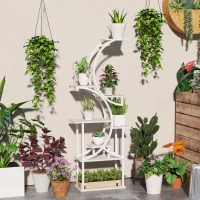 Outsunny Plant Stand Indoor, 8 Tier 62" S-Shaped Plant Shelf, Corner Plant Rack for Multiple Plants, White(m-2)
