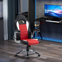 HOMCOM Racing Gaming Chair PU Leather Office Chair Executive Computer Desk Chair with Adjustable Height, Flip Up Armrest, Swivel Wheels, Red