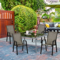 Outsunny Set of 4 Outdoor Dining Chairs, Heavy Duty Stackable Patio Dining Set with Armrests for Balcony Garden, Brown and Black