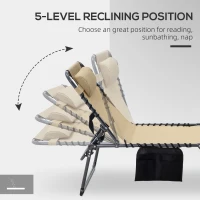 Outsunny Folding Chaise Tanning Lounge Chair w/ 5-level Reclining Back, Reading Hole, Side Pocket, Headrest, Beige(m-6)
