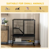 PawHut Guinea Pig Cage with Tray, Small Animal Habitat, Metal Wire Chinchilla Cage, Hedgehog Cage, Pet Ferret Cage with Wheels & Storage Shelf, Little Critter Cage(m-4)