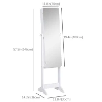 HOMCOM Freestanding Mirror Jewelry Cabinet Armoire, LED Lighted Jewelry Organizer with Stand, Angle Adjustable, White(m-3)