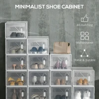 HOMCOM 18 Pack Shoe Storage Boxes, Space-saving Shoe Organizers, Clear Plastic Stackable Holders Containers with Front Opening(m-4)