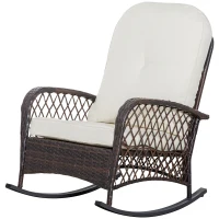 Outsunny Rattan Rocking Chair, Outdoor Wicker Patio Rocker Chair Furniture with Thick Cushions, for Garden Backyard Porch, Cream White(m-11)