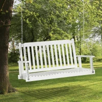 Outsunny 2-People Porch Swing Bench, Patio Swing Chair with 2 Adjustable Hanging Chains for Deck, Garden, Backyard, White(m-8)