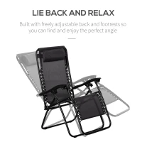 Outsunny Zero Gravity Chair Set of 2 Patio Chair with Side Table Cupholders and Pillows for Pool, Backyard, Lawn, Black(m-4)