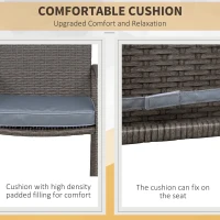 Outsunny 3 Pieces Patio Bar Set Wicker Garden Bistro Set Outdoor Furniture PE Rattan Table and Stools with Seat Cushion, Grey(m-6)