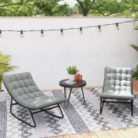 Outsunny Outdoor Patio Rocking Chair Set of 2 with Cushion, Steel Frame Balcony Chair with Mesh Deep Seat for Porch, Garden, Grey(m-9)