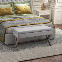 HOMCOM 35.75" Storage Ottoman, Upholstered Storage Bench with Hidden Space, Nailhead Trim and X-Shaped Wood Legs, for Living Room, Entryway, Bedroom, Grey(m-7)
