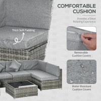 Outsunny 7pc Garden Wicker Sectional Set w/ Tea Table Patio Rattan Lounge Sofa Outdoor Deck Furniture Light Grey(m-5)
