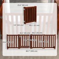 PawHut Foldable Dog Gate with Door, 4 Panels Fressstanding Pet Gate, Brown(m-3)