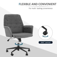 HOMCOM Office Chair, Fabric Study Chair, Mid-Back Tufted Desk Chair with Swivel Wheels, Adjustable Height, Grey(m-6)