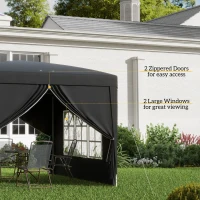 Outsunny 10'x10' Outdoor Pop Up Party Tent Wedding Gazebo Canopy with Carrying Bag (Black)(m-7)