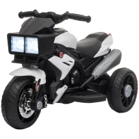 Aosom 6V Kids Motorcycle Toddler Ride-on Toy, High-Traction Battery-Operated Mini Electric Motorbike with Forward/Reverse Switch, Music, Headlights, Horn, White(m-11)