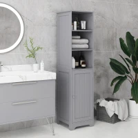 kleankin Tall Bathroom Storage Cabinet, Freestanding Tower Cabinet with Adjustable Shelf, 3 Open Shelves, Grey(m-10)