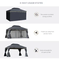 Outsunny 13' x 10' Outdoor Patio Gazebo Canopy with 2-Tier Polyester Roof, Vented Mesh Sidewall & Strong Aluminum Frame, Black(m-4)