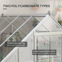 Outsunny 6' x 8' Walk-in Polycarbonate Greenhouse Aluminium Green House with 2 PC Panel Types, 5-Level Roof Vent, Rain Gutter(m-4)