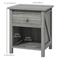 HOMCOM Bedside Table, Farmhouse Nightstand with with Drawer and Storage Shelf, Night Table for Bedroom, Grey(m-3)