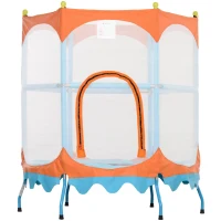 Qaba Trampoline for Kids, 4.6FT Mini Toddler Trampoline Indoor Outdoor with Handlebar, Safety Enclosure Net, Blue(m-11)