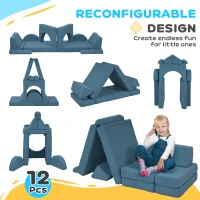 Qaba 12 Pcs Foam Climbing Blocks for Toddlers, Indoor Soft Play Equipment for Boys and Girls, Blue(m-4)