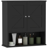 kleankin Farmhouse Bathroom Medicine Cabinet, Wall Cabinet with Barn Doors, and Adjustable Shelf for Laundry Room, Black(m-2)
