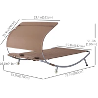 Outsunny 79" Outdoor Lounge Chair with Canopy, Double Chaise Lounger Hammock Bed w/ Pillow and Wheels, Brown(m-3)