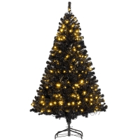 HOMCOM 6 FT Tall PreLit Artificial Christmas Tree with Realistic Branches, 250 Warm White LED Lights and 1000 Tips, Black