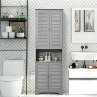 HOMCOM Tall Narrow Bathroom Storage Cabinet with Doors and Shelf Adjustability, Freestanding Linen Cabinet with 2 Cabinets and Countertop, Gray(m-2)