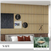 HOMCOM 24"x24" Wood Panels for Wall, 4 Pack Acoustic Panels, Sound Absorbing Slat Wall For Interior Wall Decor, Home, Oak(m-6)