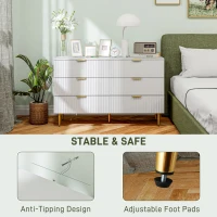 HOMCOM Modern Chest of Drawers 6 Drawer Dresser for Bedroom with Gold Legs and Handles, White(m-6)