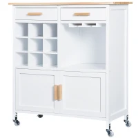 HOMCOM Portable Kitchen Trolley with Bamboo Top Storage Cabinet and Wine Rack (White)(m-11)