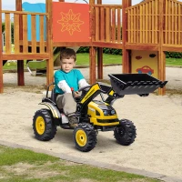 Aosom Kids Tractor 6V Battery Powered Digger Ride On Excavator Music Headlight Moving Forward Backward Yellow(m-1)