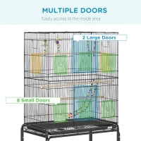 PawHut 52" Bird Cage with Rolling Stand, Toys, for Budgies Canaries Black(m-4)