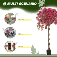 HOMCOM Set of 2 Decorative Artificial Plants, Murraya Flowers in Pots, Fake Plants for Indoor Decor, 59-inch, Purple and Red(m-5)