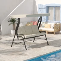 Outsunny 3-Seat Patio Swing Chair, Outdoor Swing Glider with Adjustable Canopy, Removable Thicken Cushion, and Weather Resistant Steel Frame, for Garden, Poolside, Backyard, Cream White(m-10)