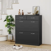 HOMCOM Narrow Shoe Storage with 2 Flip Drawers and Adjustable Shelves Shoe Cabinet Organizer for 12 Pairs of Shoes, Black(m-8)