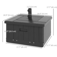 Outsunny 3-in-1 Outdoor Umbrella Base with Wheels and Handles, End Table, Flower Box Planter with Hole, 176 lbs. Capacity, Black(m-3)