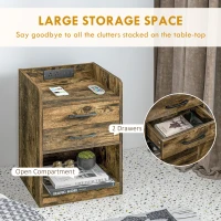 HOMCOM Tall Nightstand with Charging Station and LED Lights, Small Bedside Table with AC Outlets, USB Ports, 2 Drawers, Shelf(m-6)