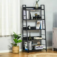 HOMCOM Modern Bookshelf Storage with 5-Tier Wide Shelving, Metal Frame, Wooden Bookcase for Living Room Library Home Furniture, Black(m-1)