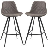HOMCOM Set of 2 Microfiber Cloth Bar Stools, Multi-functional Kitchen Stools, Bar Chair with Metal Leg Padded Cushion Seat for Dining, Charcoal Grey(m-11)