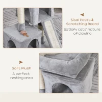 PawHut Plush Cat Tree Tower Activity Center with Sisal Scratching Post Scratching Board Perch Condo, Light Grey(m-5)
