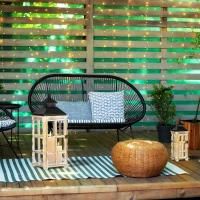 HOMCOM 2 Pack 31"/21" Large Rustic Lantern Decorations, Hanging Wooden Metal Indoor Covered Outdoor Lantern for Home Decor (No Glass), Black and Distressed Natural Wood Color(m-9)