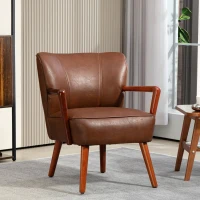 HOMCOM Accent Chair, Modern Armchair, Faux Leather Upholstered Living Room Chair with Wood Legs and Wide Padded Seat, Brown(m-8)